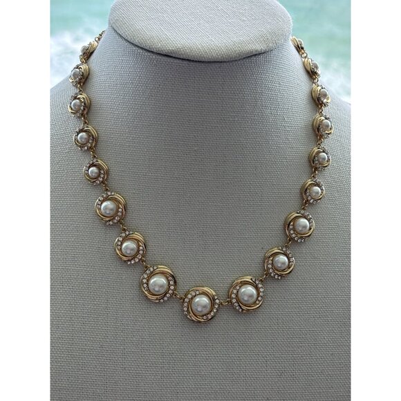 Charter Club Gold-Tone Necklace With Faux Pearls & Rhinestone Accents 20" Adjust - Picture 3 of 7